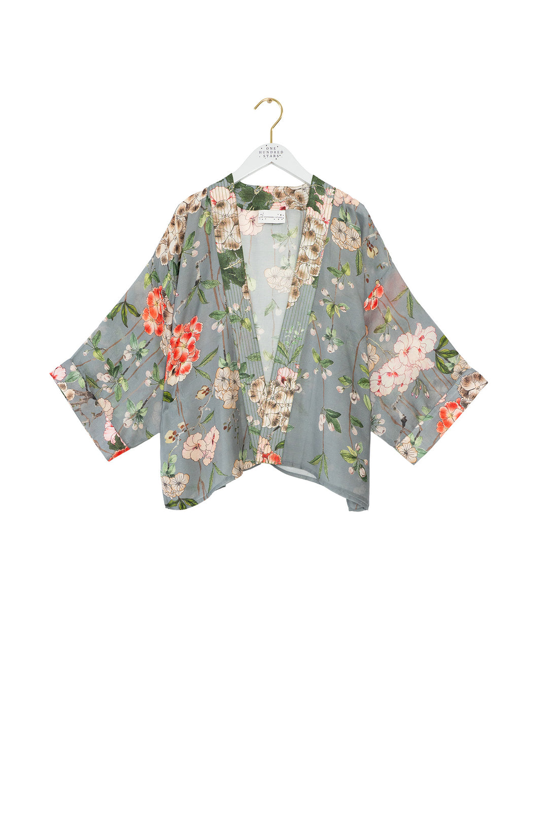 Trailing Blossom Grey Kimono - One Hundred Stars