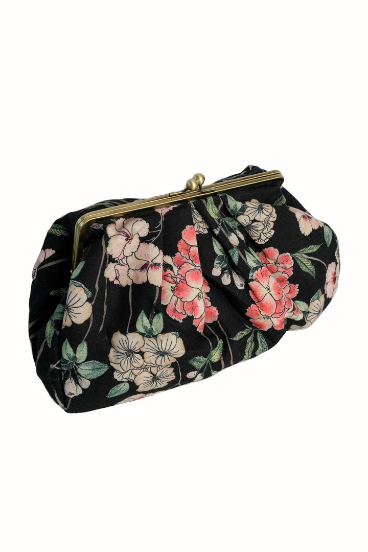 Trailing Blossom Black Kiss Lock Clutch Bag - One Hundred Stars