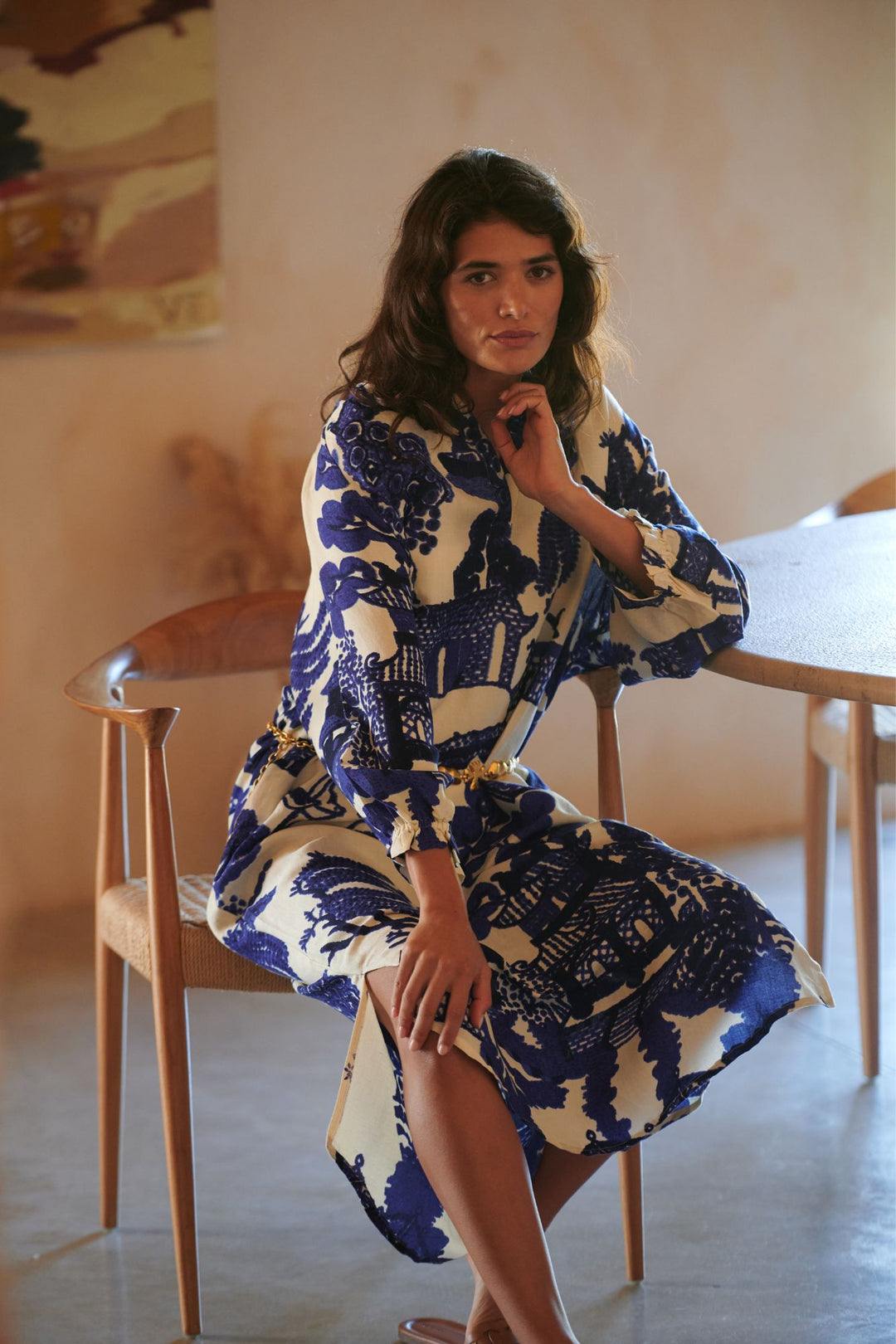giant willow blue pinch pleat dress Blue Giant Willows Cotton Pinch Pleat Dress Caroline Gardner