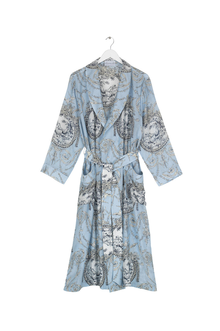 Women's lightweight loungewear gown in sky blue with a valentine print by One Hundred Stars