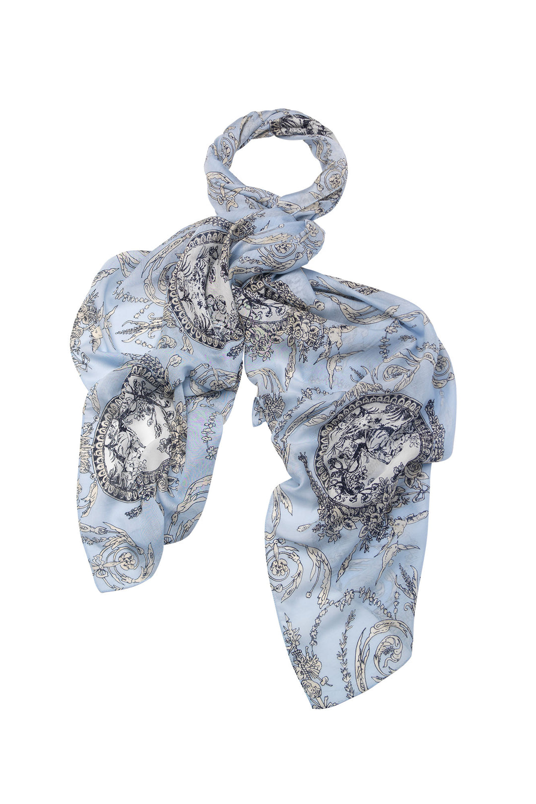 Women's accessories, gifts for her. Large scarf in sky blue with valentine floral print by One Hundred Stars