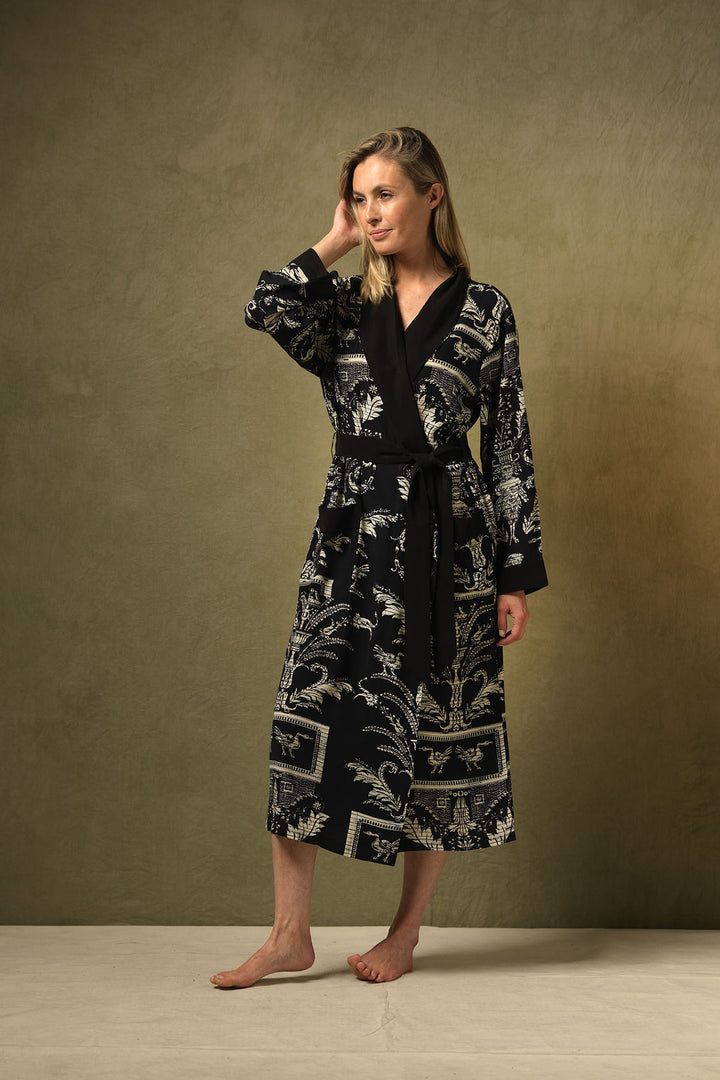 Vintage Damask Black Crepe Gown