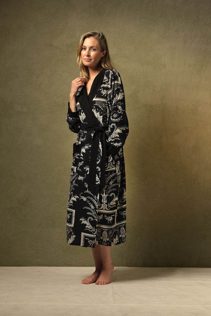 Vintage Damask Black Crepe Gown