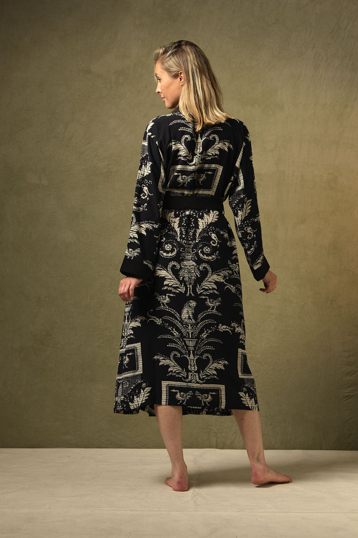 Vintage Damask Black Crepe Gown