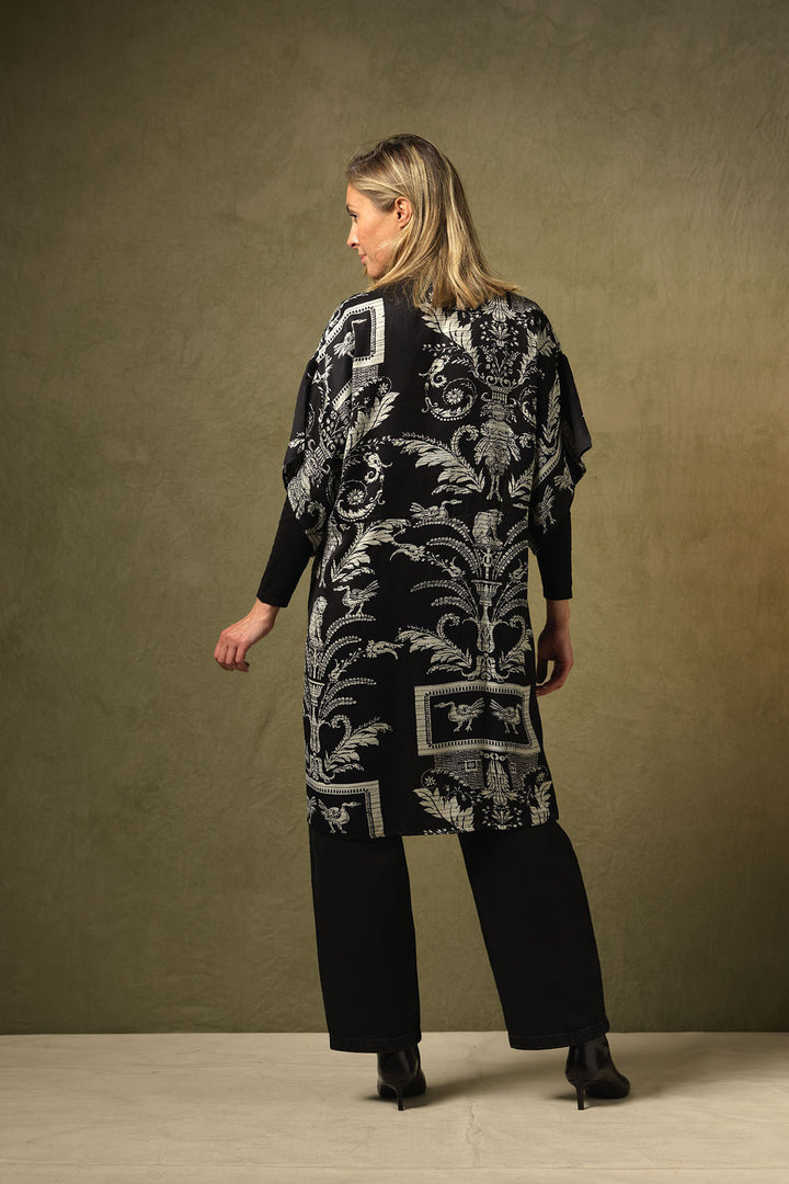 Vintage Damask Black Midi Kimono - One Hundred Stars