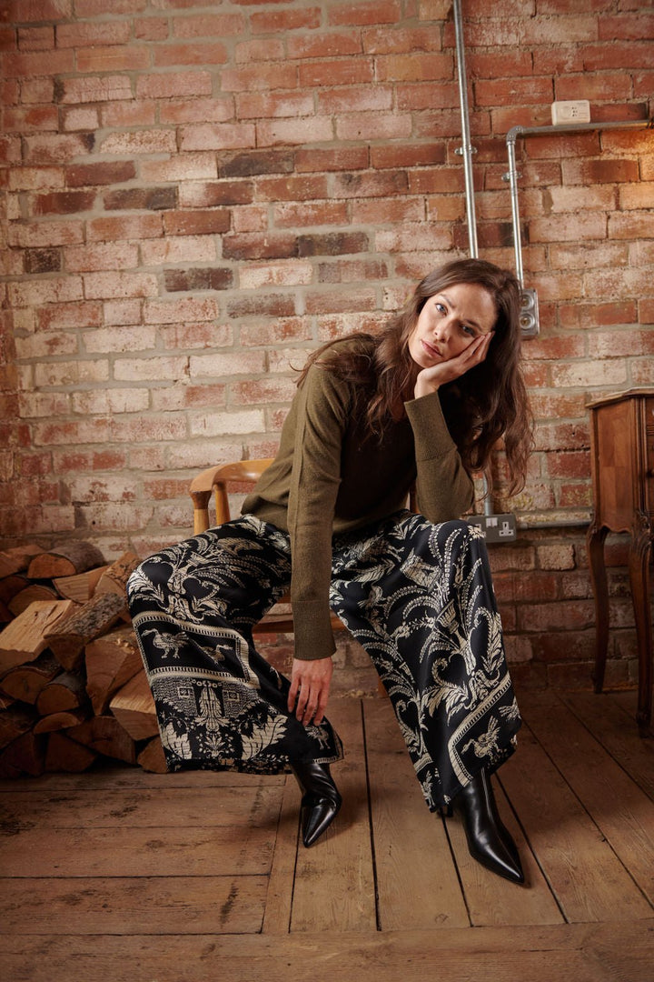 Vintage Damask Black Palazzo Pant - One Hundred Stars
