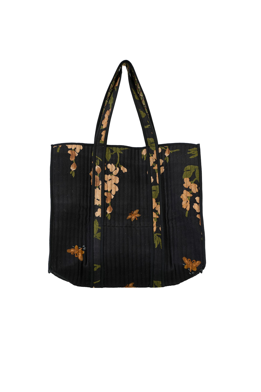Wisteria Black Canvas Quilted Tote Bag - One Hundred Stars
