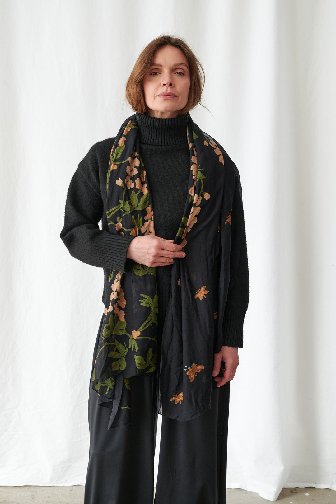Wisteria Black Scarf - One Hundred Stars
