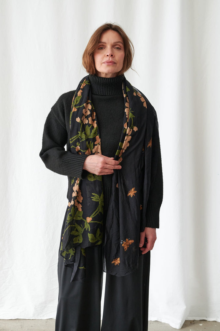 Wisteria Black Scarf - One Hundred Stars