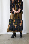 Wisteria Black Canvas Quilted Tote Bag
