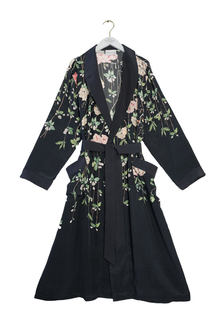 Trailing Blossom Black Crepe Gown - One Hundred Stars