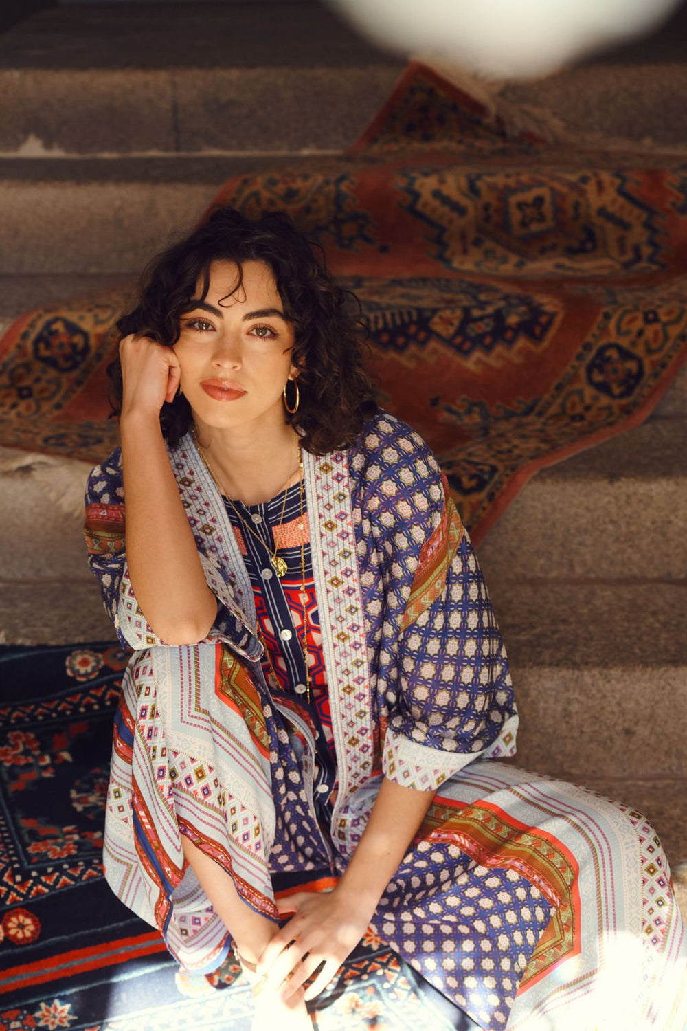 Women's palazzo trouser pants in indigo with a moorish print by One Hundred Stars