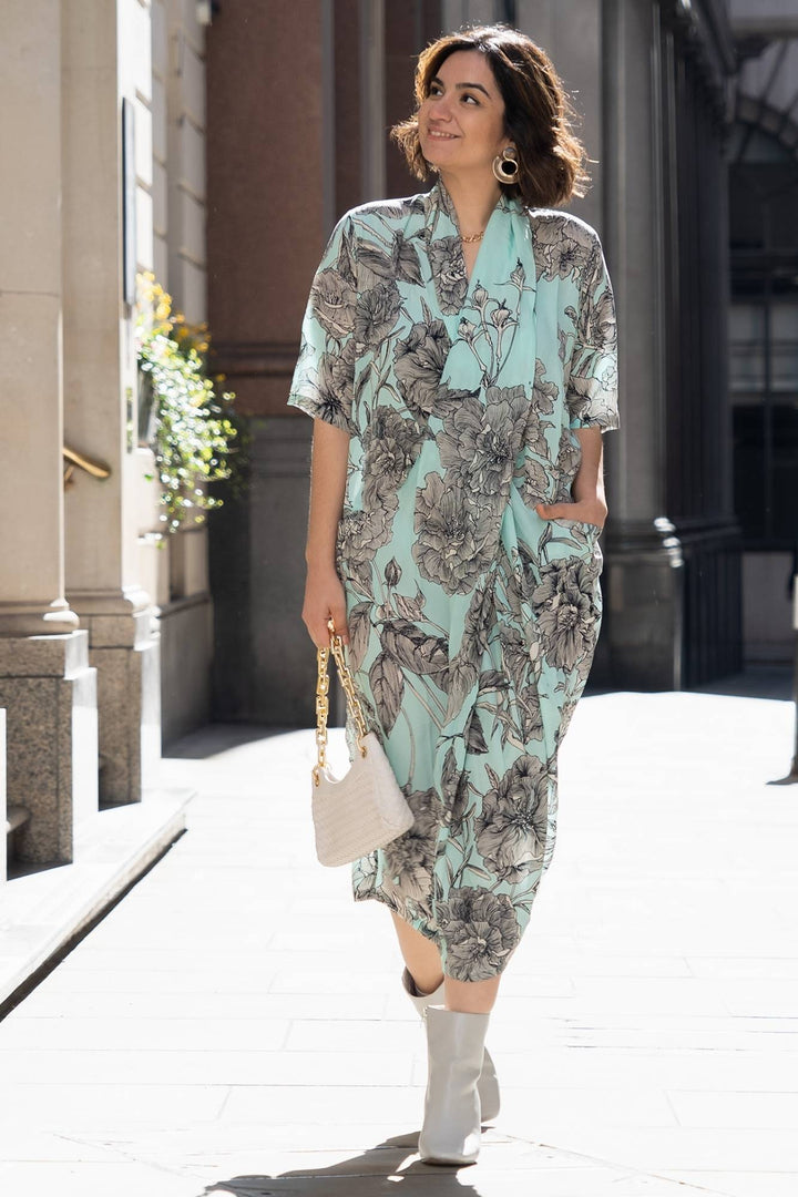KEW Etched Floral Aqua Rachel Dress - One Hundred Stars