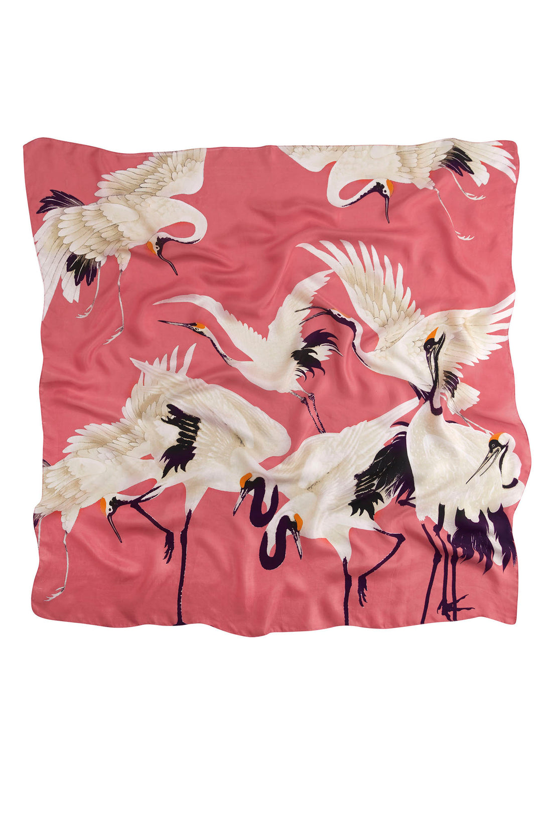 One Hundred Stars Stork Crane Lipstick Pink Silk Square Scarf - 100% silk, 100% hand screen printed and a whole 100cm x 100cm of print, this silk scarf oozes luxury whether you wear it knotted around your neck, as a headscarf or fastened around the handle of your favourite handbag.