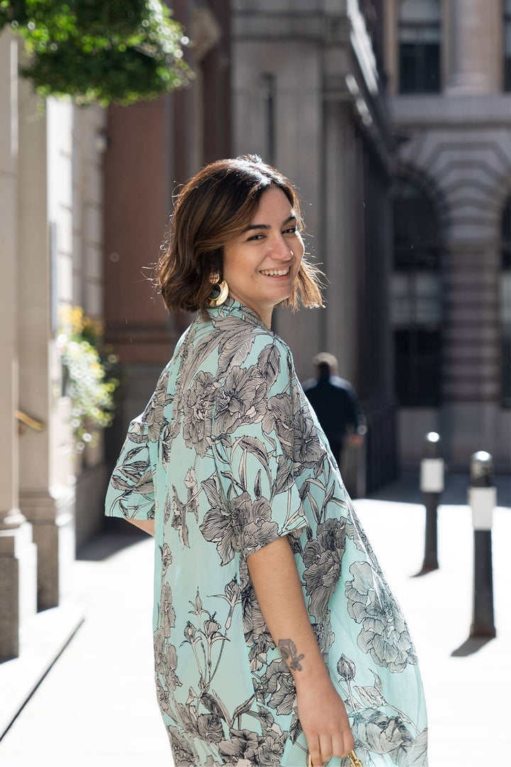 KEW Etched Floral Aqua Rachel Dress - One Hundred Stars