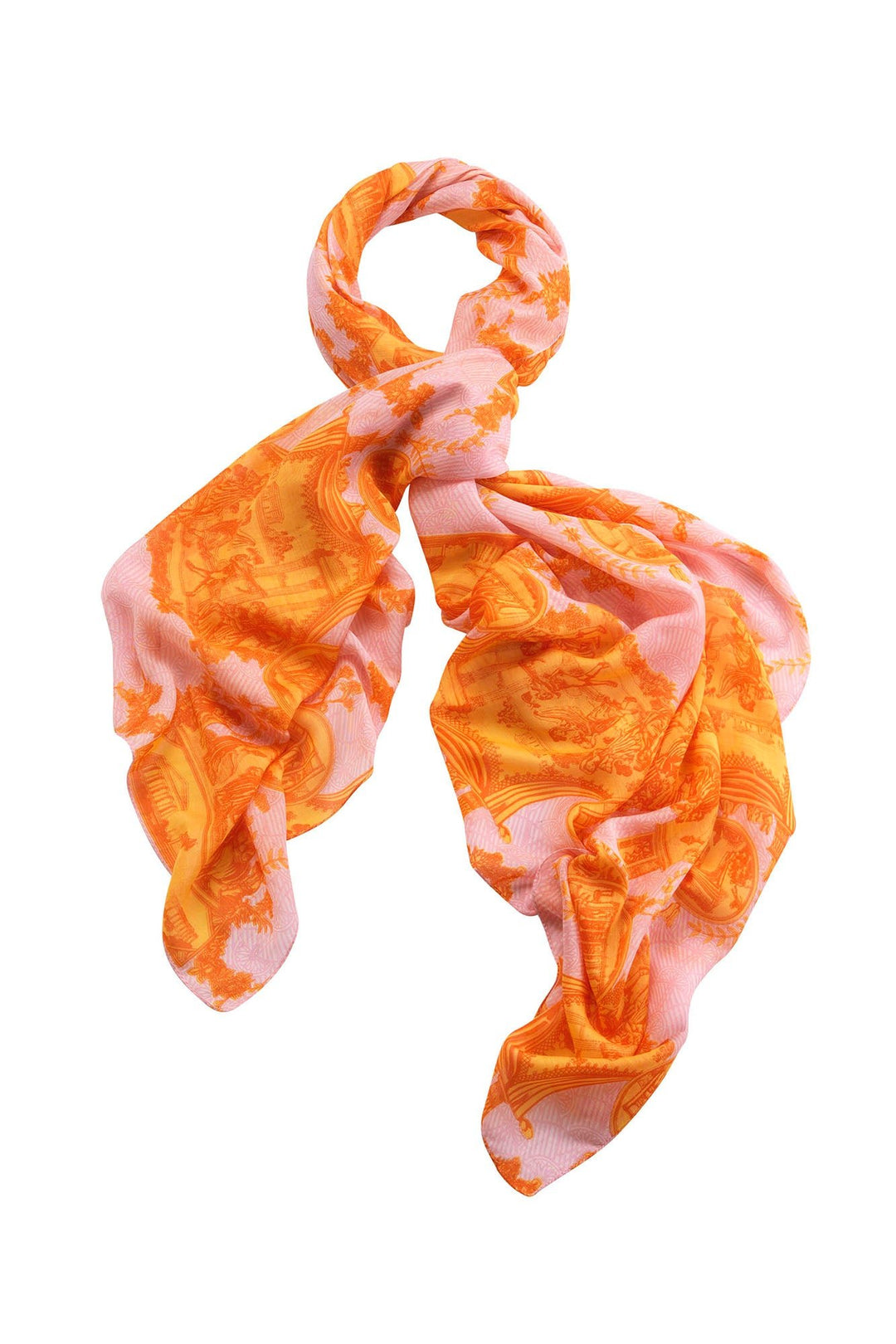 Titli Printed Silk Scarf - Pink & Orange