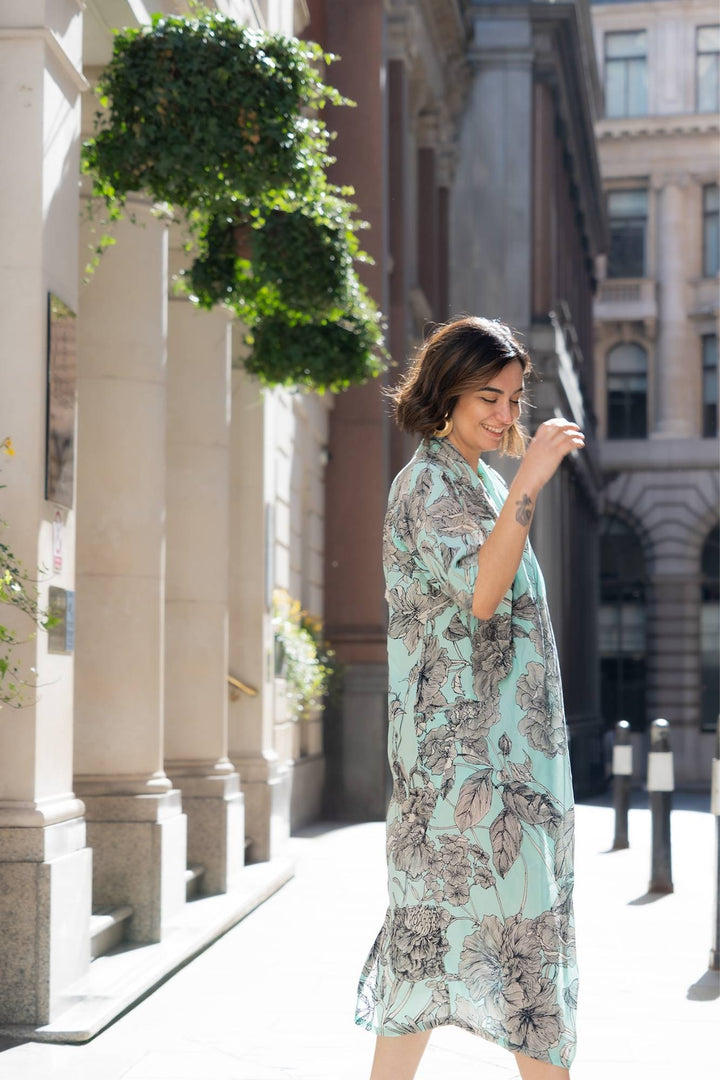 KEW Etched Floral Aqua Rachel Dress - One Hundred Stars