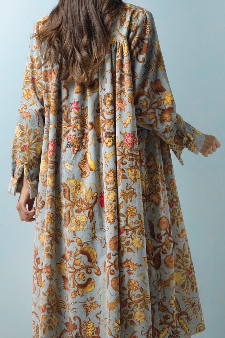 Tudor Rose Grey Velvet Duster Coat - One Hundred Stars