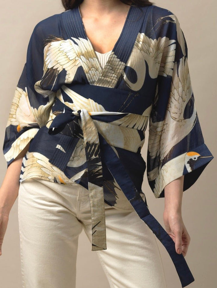 Stork Navy Kimono - One Hundred Stars