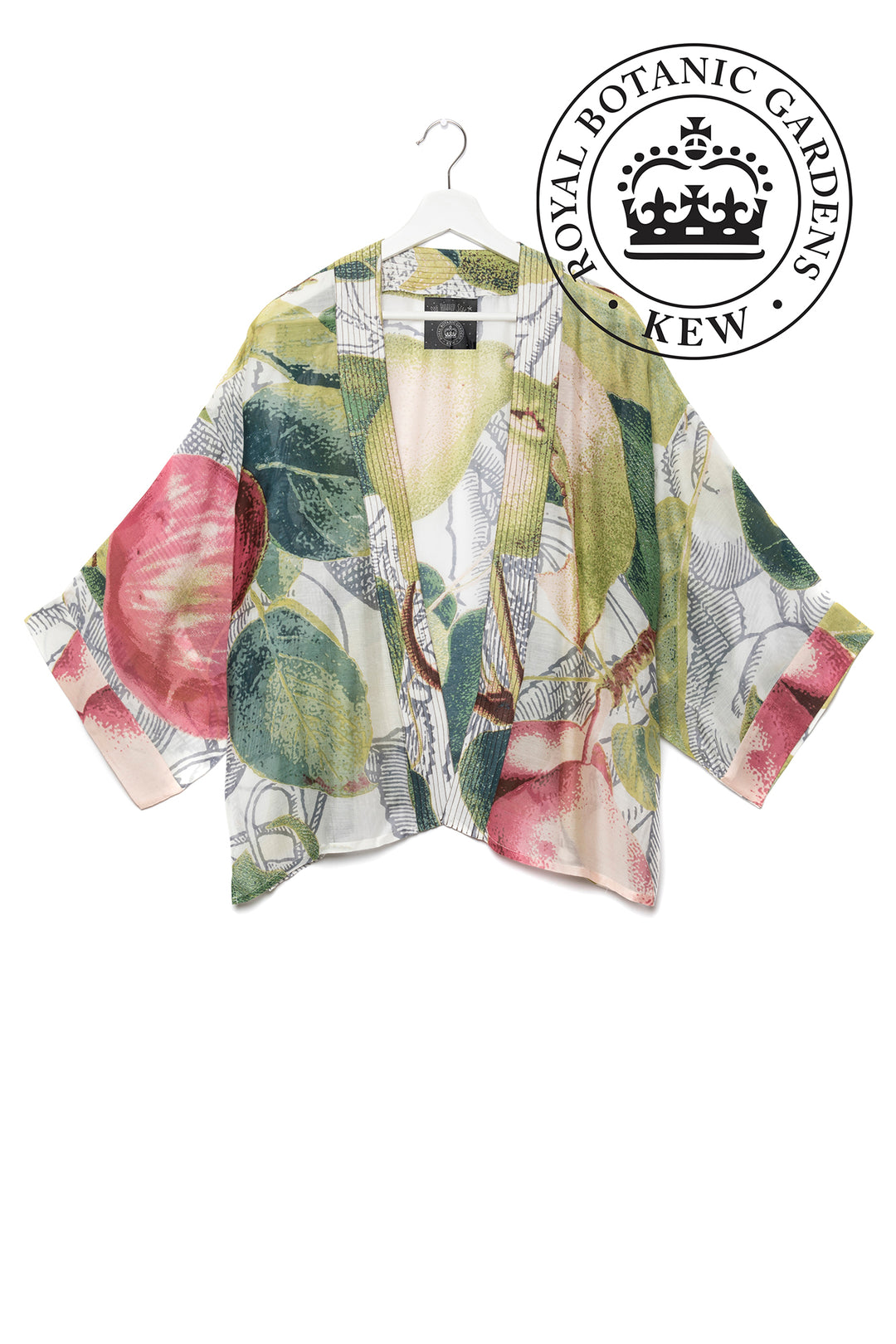 One Hundred Stars Apples and Pears White Kimono- Our bestselling kimono jackets have loose ¾ length sleeves, an open front and a lightly embroidered lapel. Pair with a matching camisole and your favourite jeans in summer or layer over a polo neck during the cooler months.