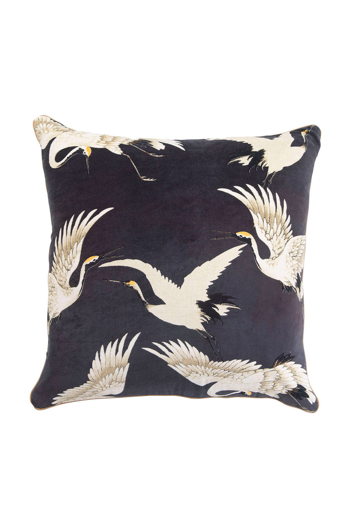 Stork Charcoal Grey Square Velvet Cushion