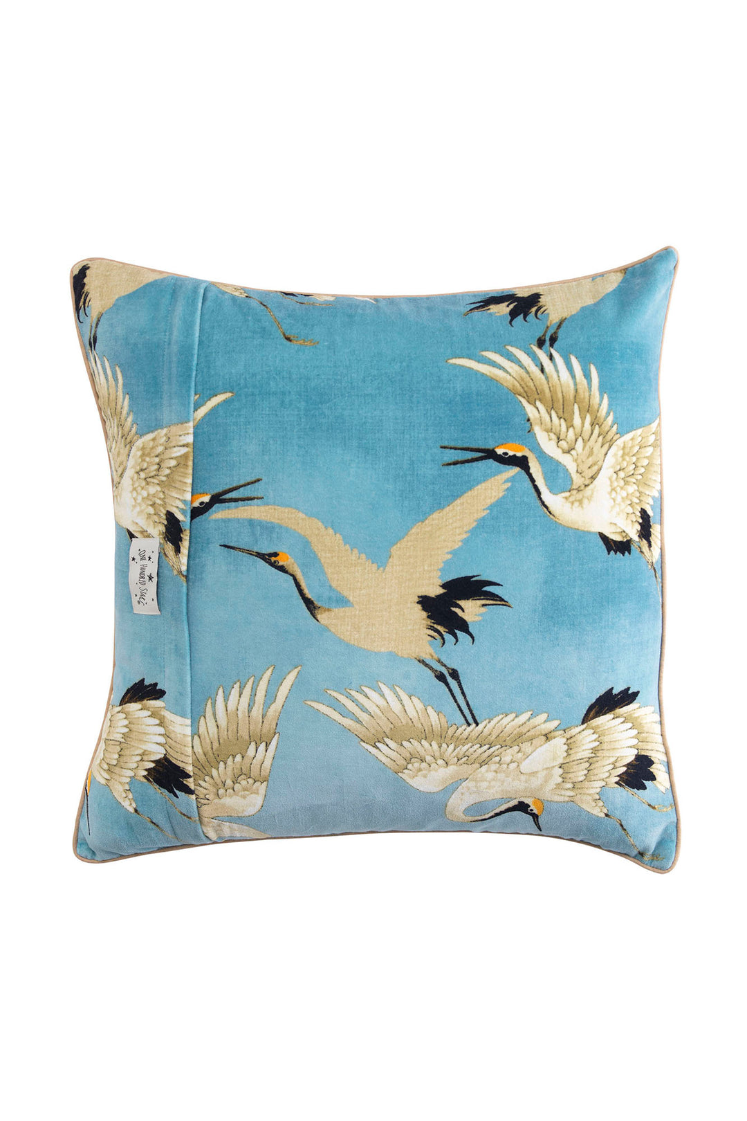 One Hundred Stars Stork Crane Sky Blue Square Velvet Cushion - Storks and cranes have been a major art deco trend in both fashion and interiors and this Stork Sky Square Velvet Cushion is perfect for anyone looking for something chic, stylish and in vogue!