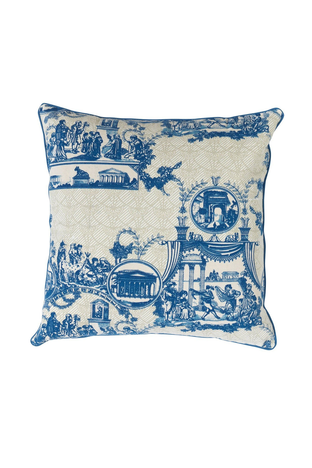 Ancient Columns Blue Square Cotton Cushion - One Hundred Stars
