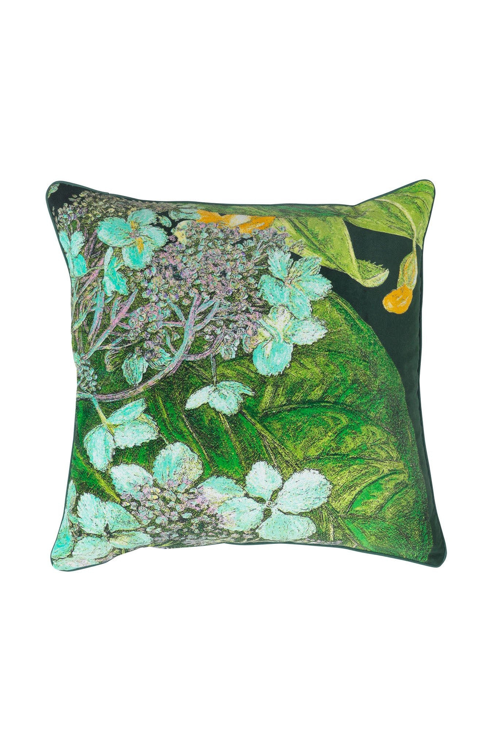 KEW Hydrangea Lime Velvet Square Cushion - One Hundred Stars