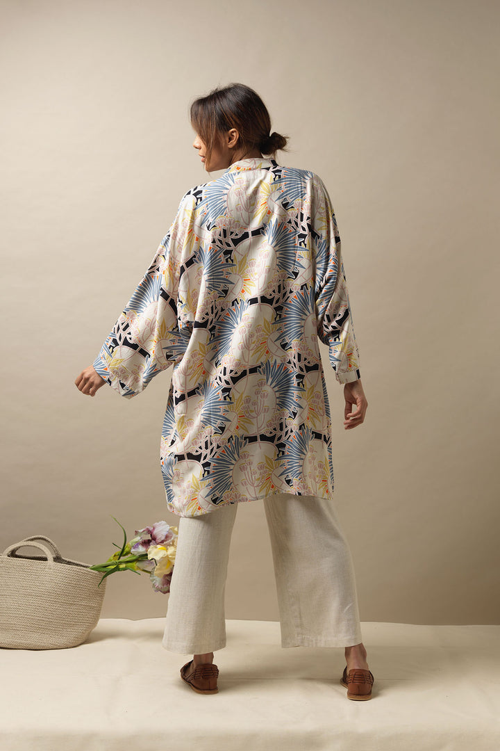 Deco Daisy Mauve Collar Kimono - One Hundred Stars