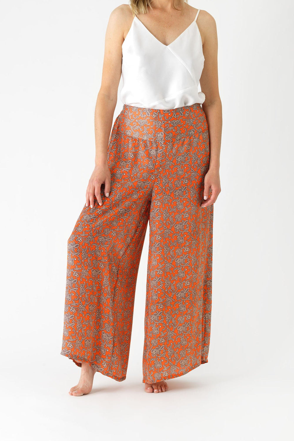 Floral Paisley Orange Palazzo Pant - One Hundred Stars