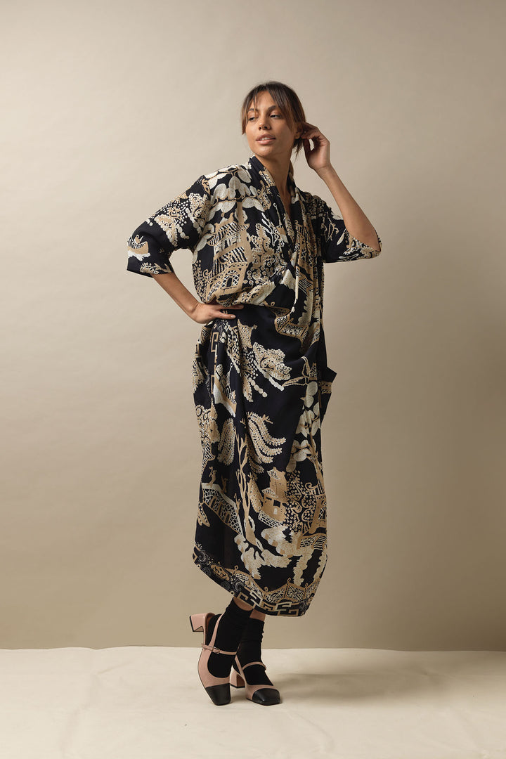 A statement dress brand new for Spring Summer 2022.  The Giant Willow Black Midi Dress makes a perfect occasion dress or summer holiday dress. 