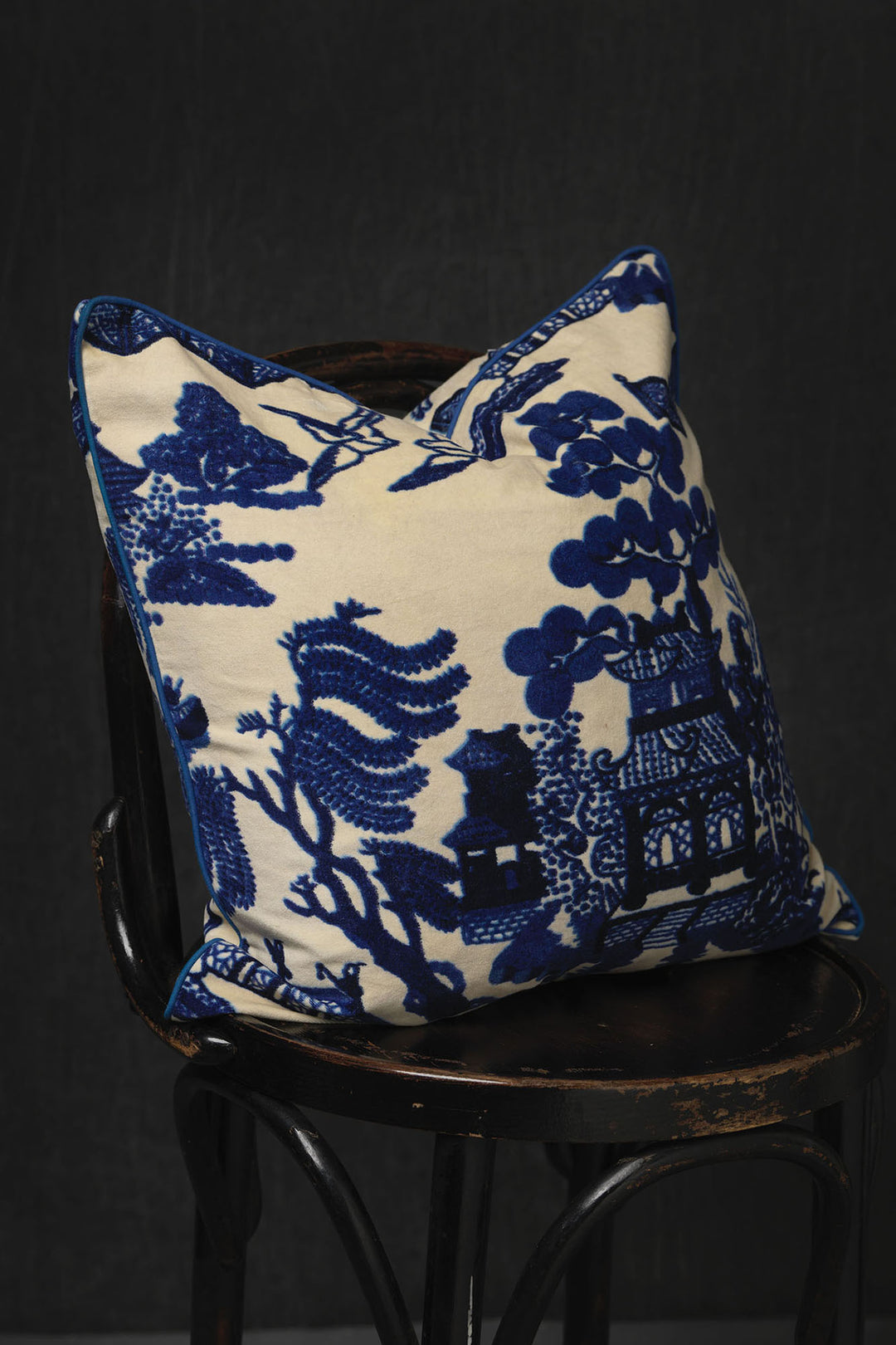 One Hundred Stars Giant Willow Blue Velvet Square Cushion- Our Giant Willow Blue Cushions in velvet are 50 x 50 cm and can be purchased with or without a ethically sourced duck feather inner. 