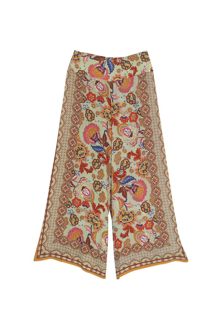 Indian Flower Taupe Crepe Palazzo Pants - One Hundred Stars