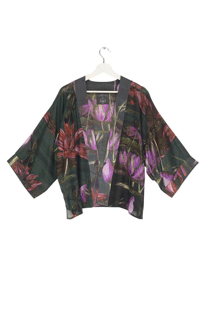 Marianne North Indian Lily Kimono- Our bestselling kimono jackets have loose ¾ length sleeves, an open front and a lightly embroidered lapel. Pair with a matching camisole and your favourite jeans in summer or layer over a polo neck during the cooler months.