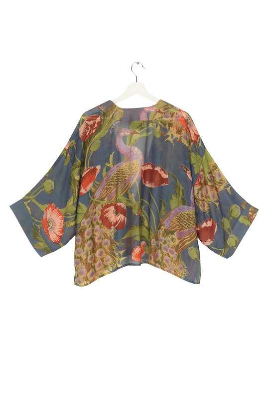 Peacock and Poppies Grey Kimono – One Hundred Stars