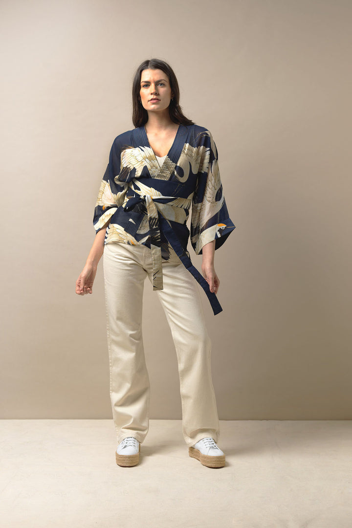 Stork Navy Kimono - One Hundred Stars