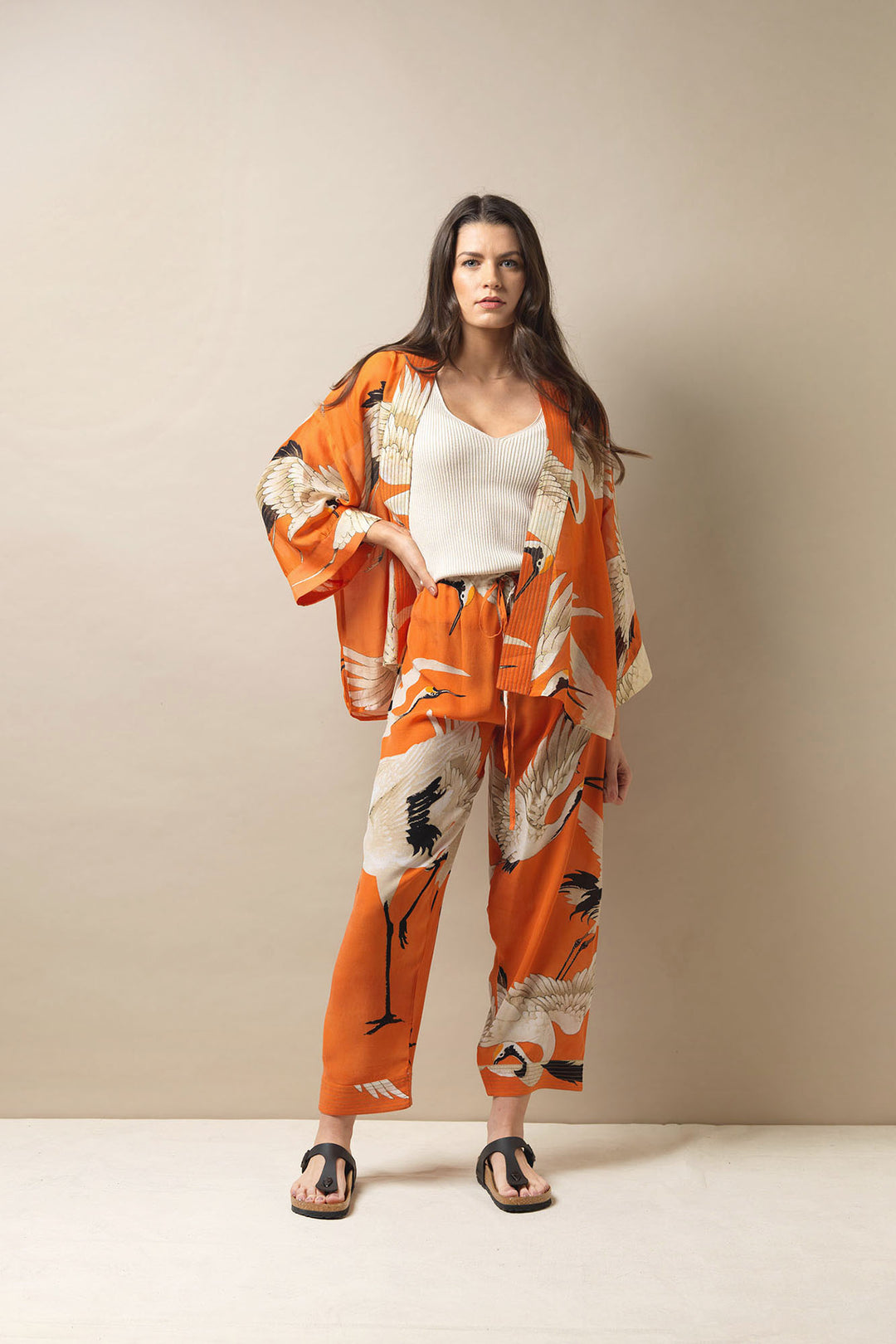 Stork Orange Kimono - One Hundred Stars
