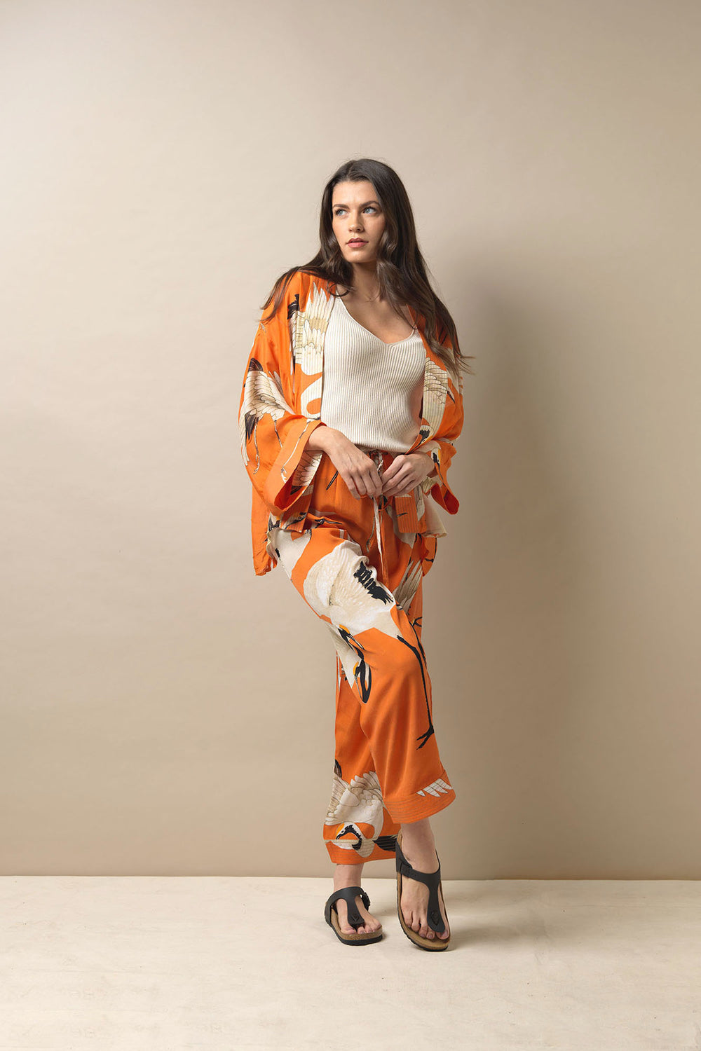 Stork Orange Kimono - One Hundred Stars