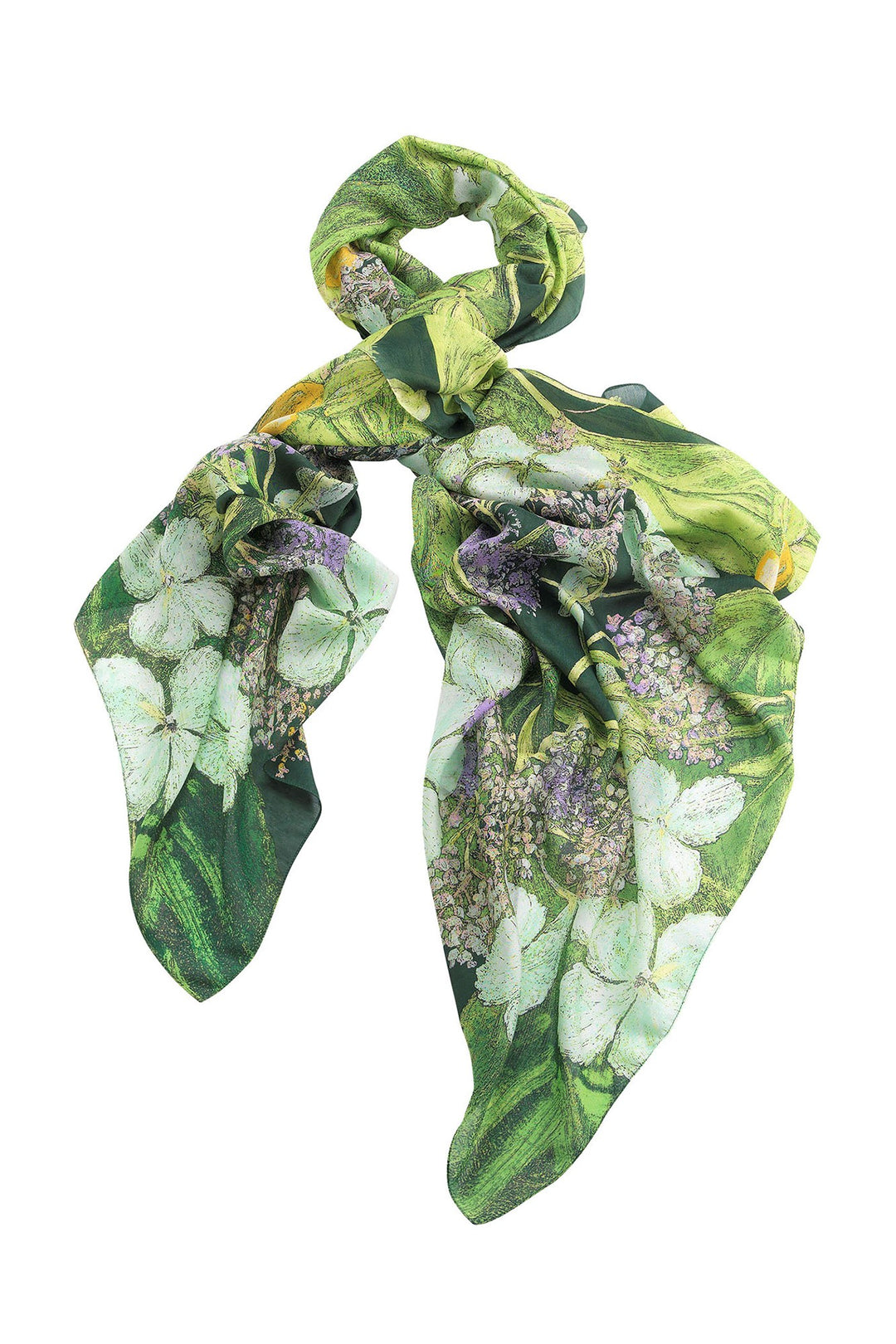 Marianne North Hydrangea Lime Green Scarf- Our scarves are a full 100cm x 200cm making them perfect for layering in the winter months or worn as a delicate cover up during the summer seasons. 
