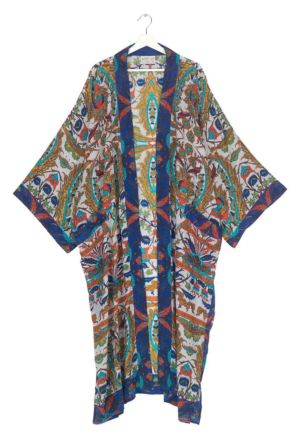 Decadent Blue Crepe Long Kimono - One Hundred Stars