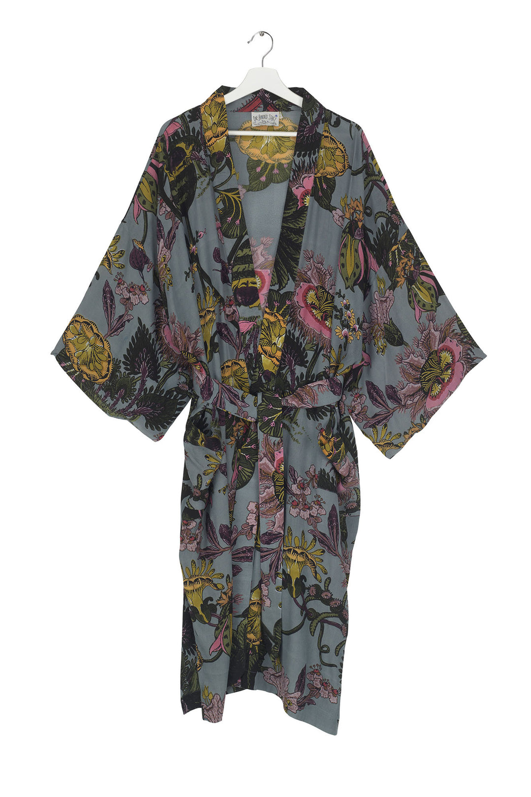 Eccentric Blooms Pewter Crepe Long Kimono