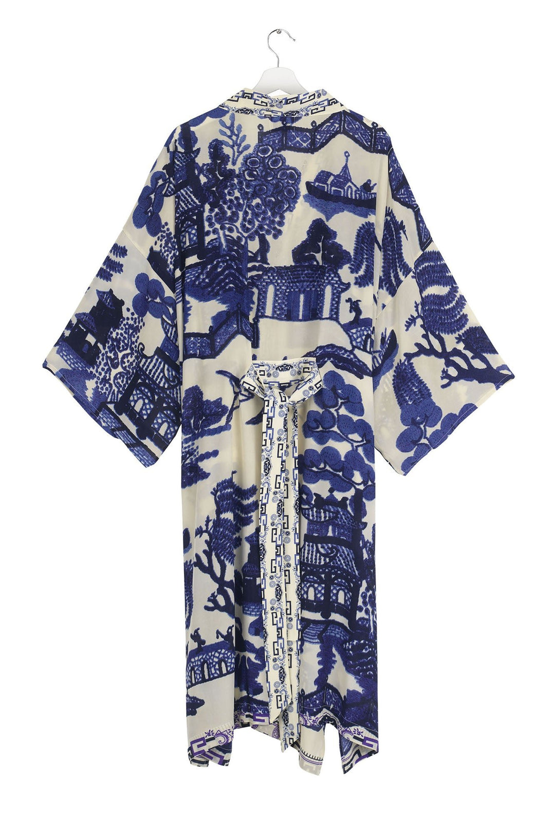 Giant Willow Blue Crepe Long Kimono - One Hundred Stars