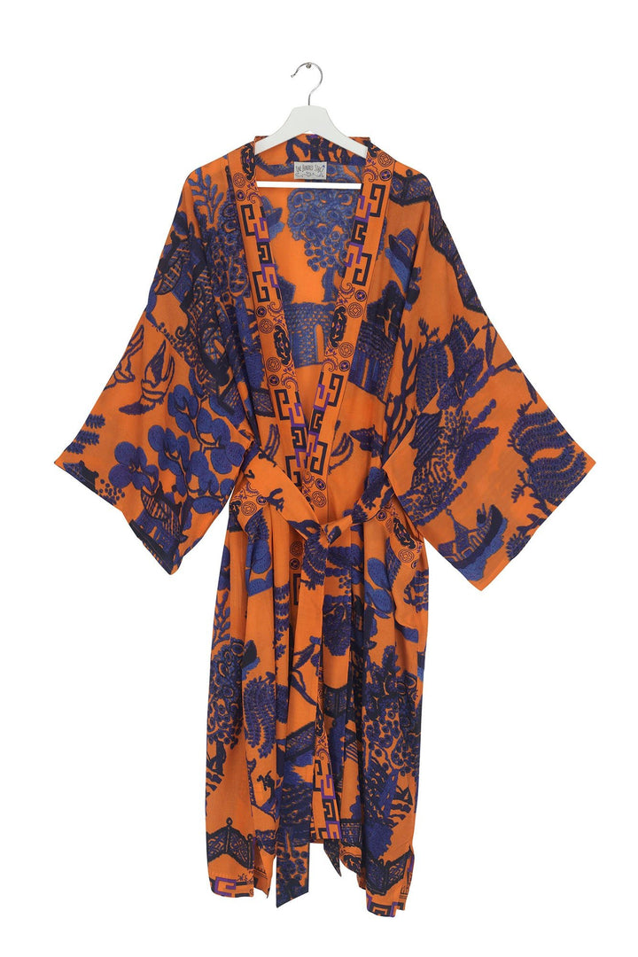 Giant Willow Orange Crepe Long Kimono - One Hundred Stars