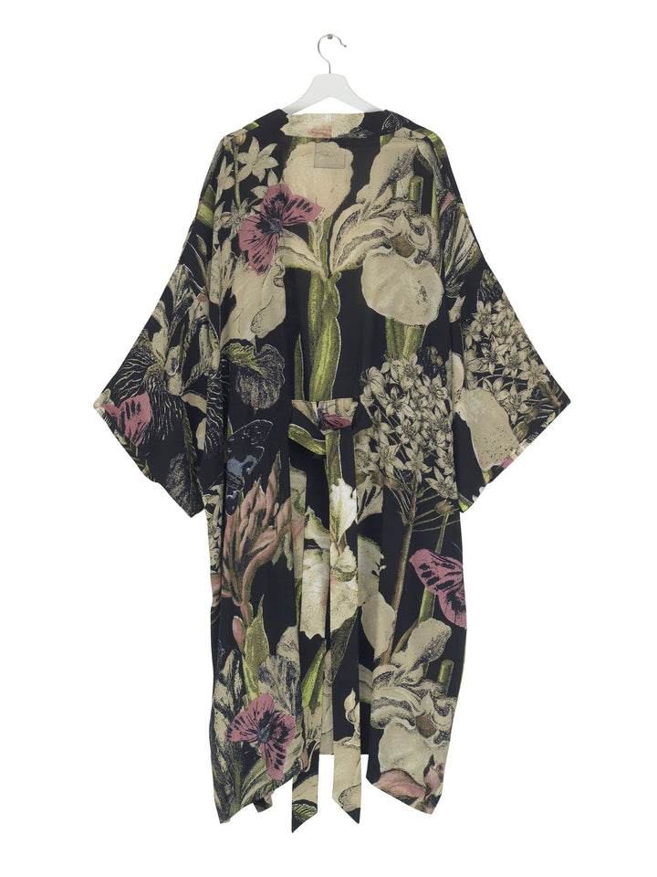 KEW Iris Black Long Crepe Kimono