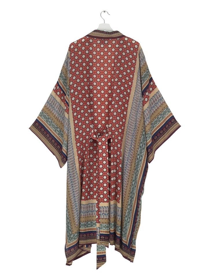 Moorish Burgundy Crepe Long Kimono - One Hundred Stars