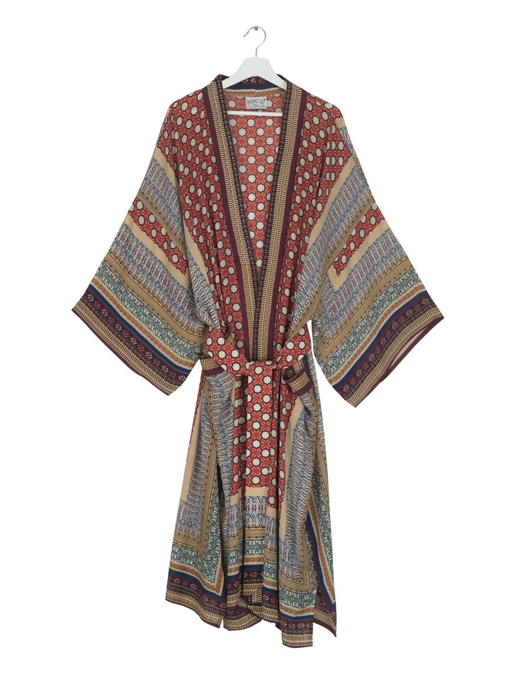 Moorish Burgundy Crepe Long Kimono - One Hundred Stars