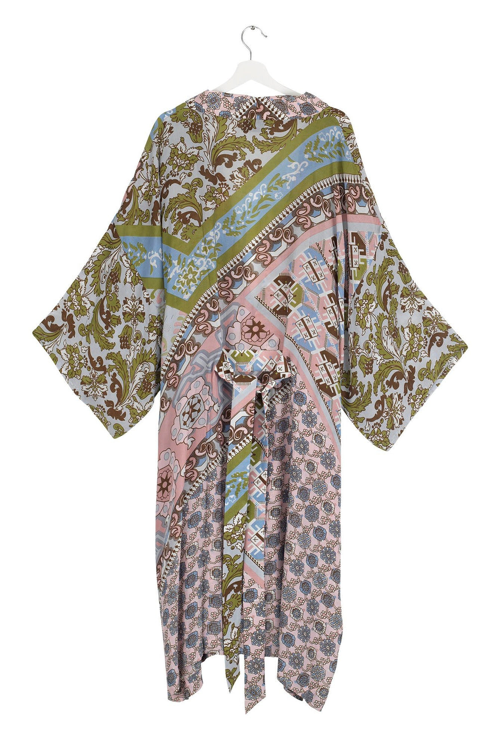 Patchwork Pastel Crepe Long Kimono - One Hundred Stars