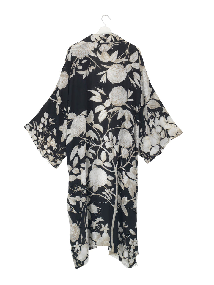 KEW Rosebush Black Crepe Long Kimono
