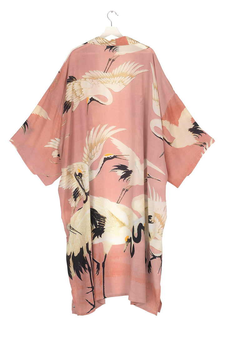 Stork Plaster Pink Crepe Long Kimono - One Hundred Stars