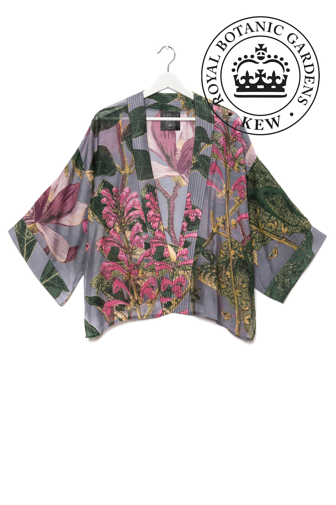 KEW Magnolia Grey Kimono- Our bestselling kimono jackets have loose ¾ length sleeves, an open front and a lightly embroidered lapel. Pair with a matching camisole and your favourite jeans in summer or layer over a polo neck during the cooler months.